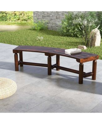 Patio Curved Bench Carbonized Wood Dining Bench for Round Table