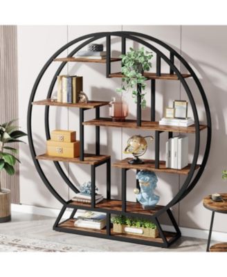 Bookshelf, Round Bookshelves Etagere Bookcase, Rustic Open Shelving Organizer Rack Display Shelf for Home Office, Living Room