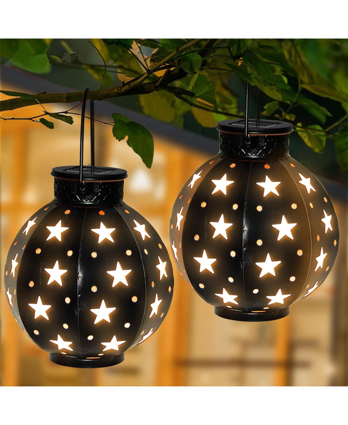 2-Pack Solar Lantern Outdoor Waterproof Garden Decor - Warm white