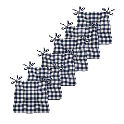 Country Living Gingham Plaid Checkered Country Farmhouse Chair Cushion Pads - 6 Piece  16 in. L x 15 in. W x 3.5 in. D