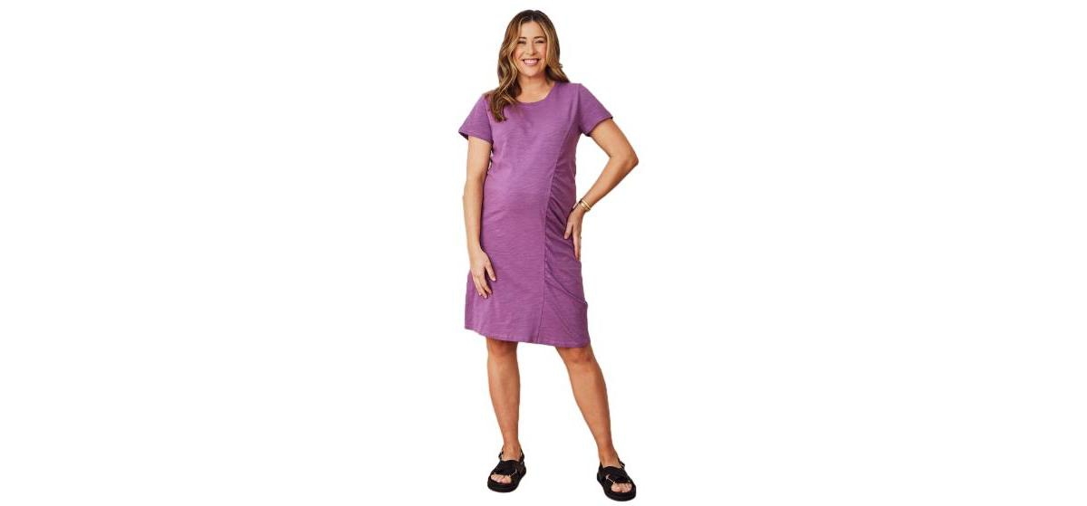 Maternity Angel Tiered Dress in Desert Red - Purple