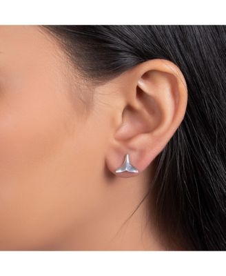 Nautical Sea Lover Vacation Honeymoon Mermaid Fin Ocean Marine Life Whale Tail Stud Earrings .925 Sterling Silver Rose Gold 2.5 Microns Vermeil