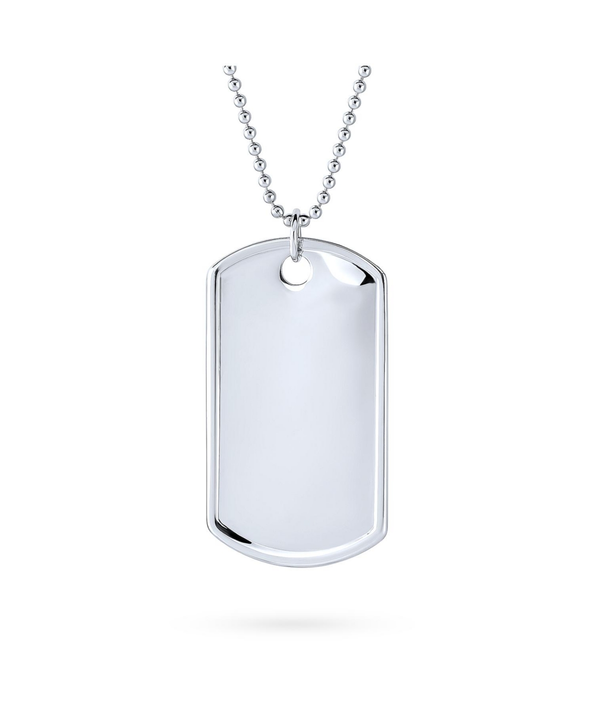 Traditional Mens X-Large Army Military Dog Tag Pendant Necklace For Men Teens .925 Sterling Silver Long Bead Ball Chain 20 Inch - Silver