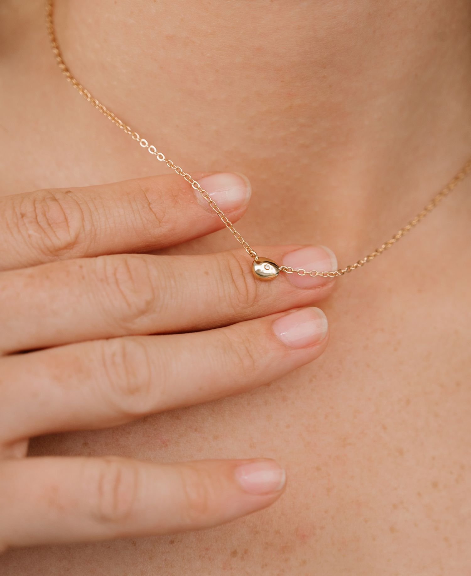 Polished Dainty Pebble Pendant Necklace