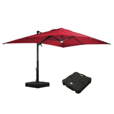  Rectangular Cantilever Umbrella with Detachable LED Atmosphere Light and Bluetooth Player, w/ Weight Base Included