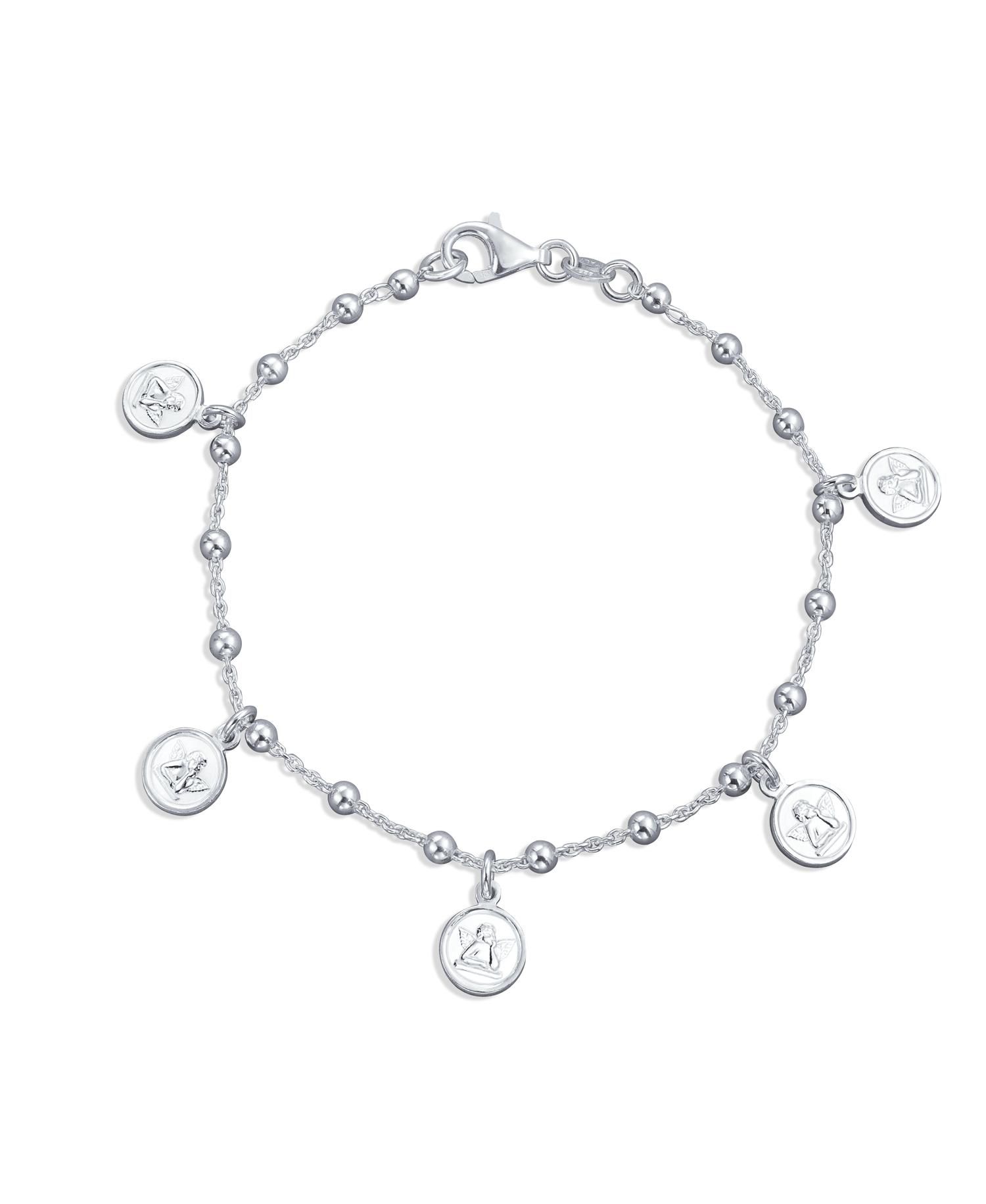Guardian Angel Cherubs Dangling Charm Medallion Bracelet Sterling Silver