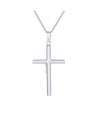 Simple Christian Catholic Religious Jewelry Medium Jesus Crucifix Cross Necklace Pendant Sterling Silver 1.7 Inch