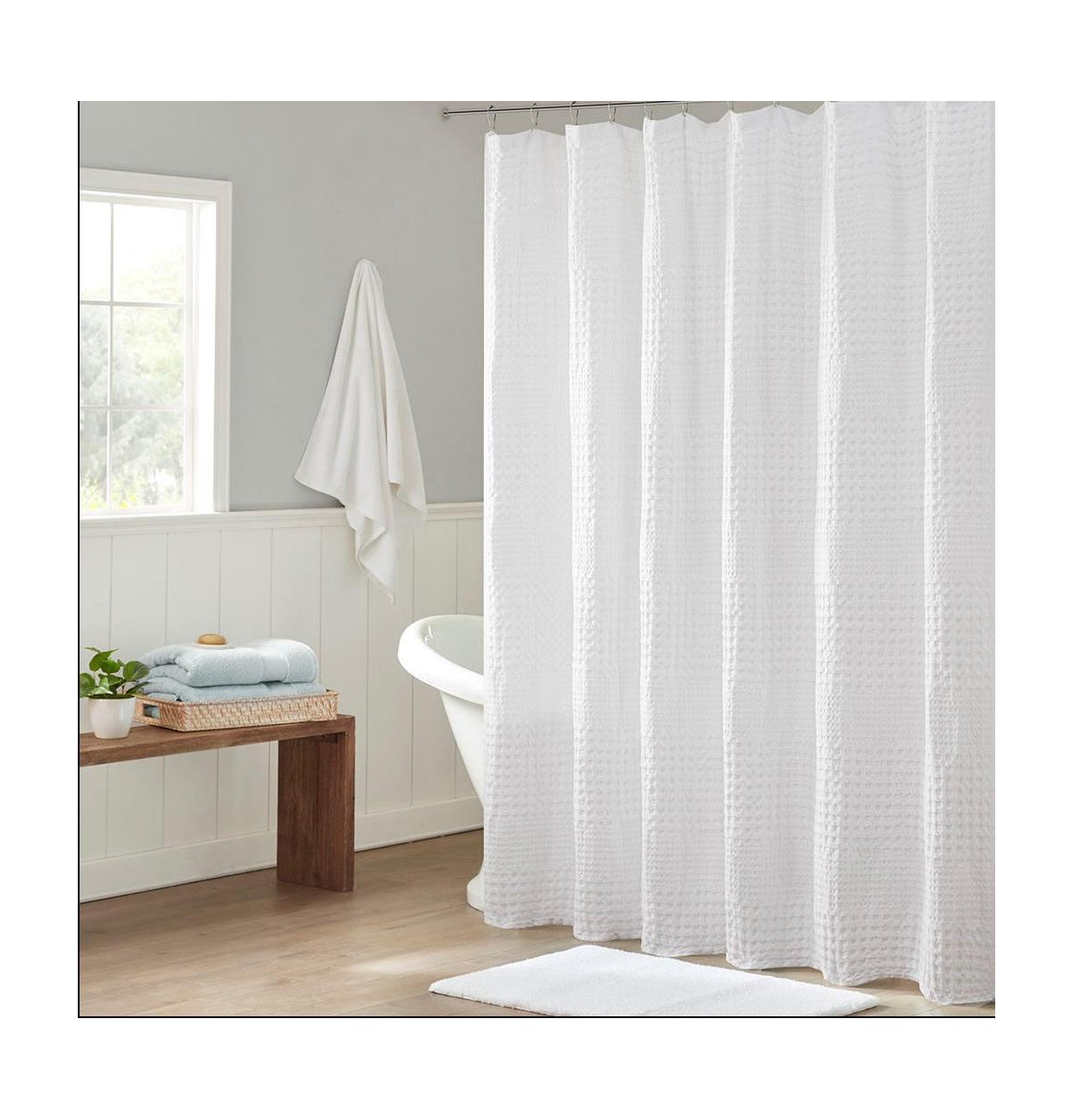 Home Outfitters 100% Cotton Super Waffle Textured Solid Shower Curtain 72