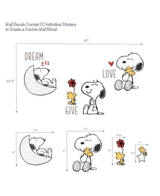 47 x 24.3 x 0.01 inches Snoopy Love Wall Decals/Stickers w/ Woodstock, Stars, & Moon