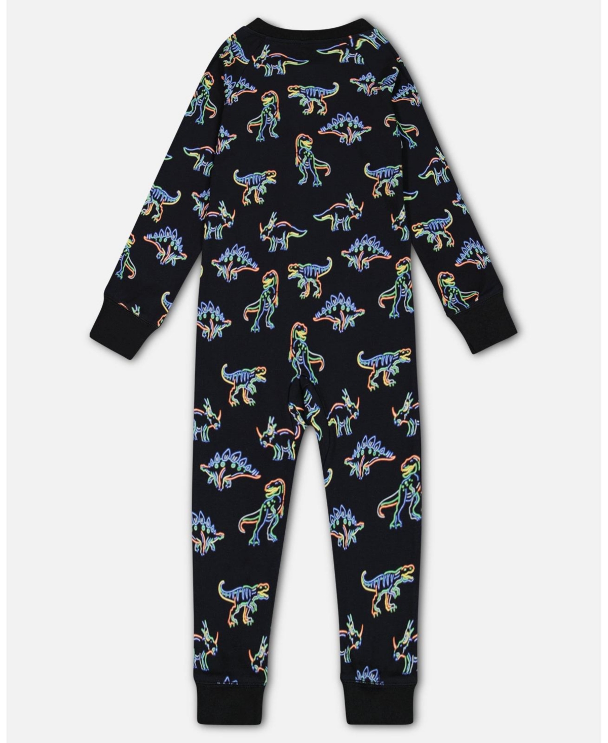 Deux par Deux Big Boys Organic Cotton One Piece Pajama- Black printed neon dino