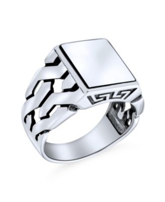 Large Rectangle Gemstone Wide Chain Link Statement Signet Ring Sterling Silver