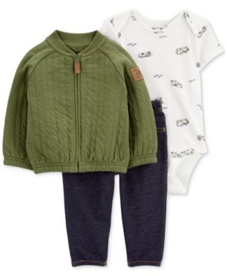 Carter's - Baby Boys Zip-Up Jacket, Printed Bodysuit & Faux-Denim Pants, 3 Piece Set