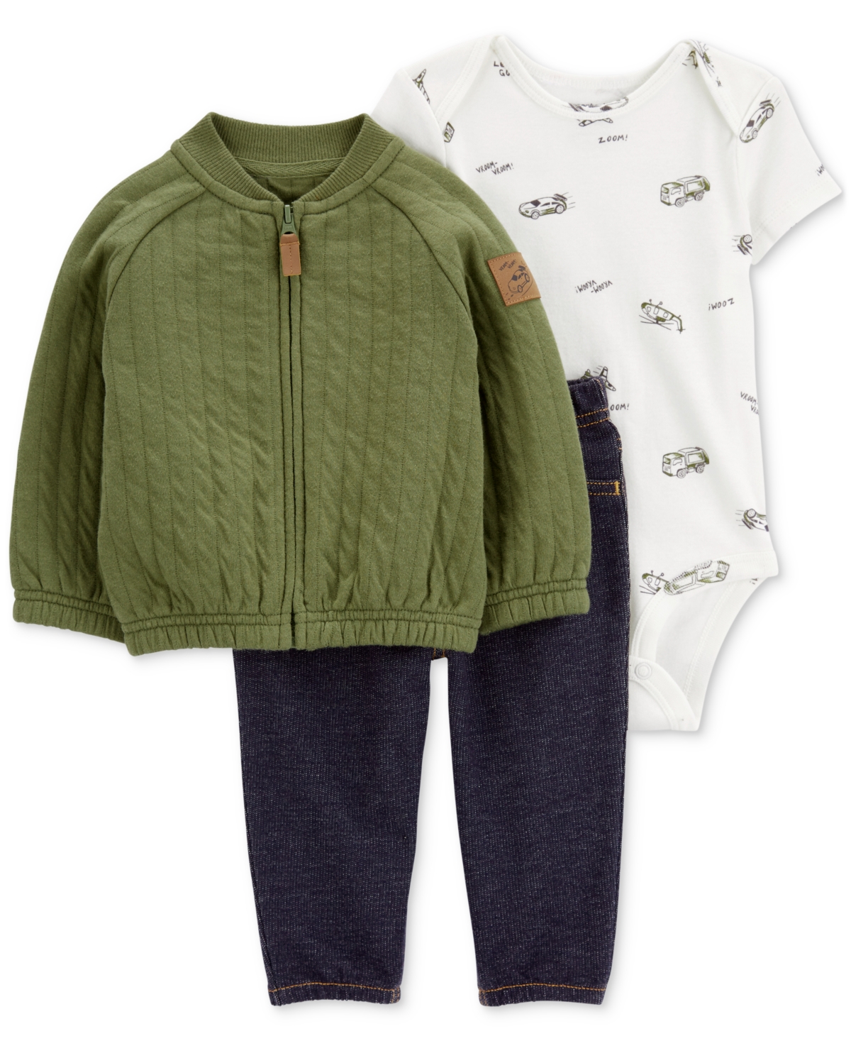 Carter's Baby Boys Zip-Up Jacket, Printed Bodysuit & Faux-Denim Pants, 3 Piece Set