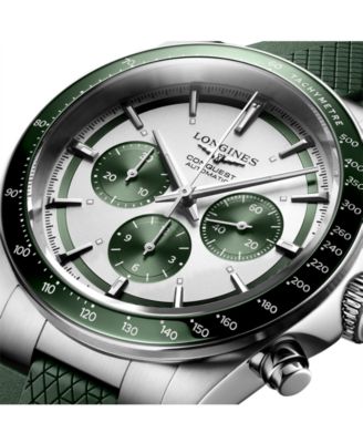 Men's Swiss Automatic Chronograph Conquest Green Rubber Strap Watch 42mm