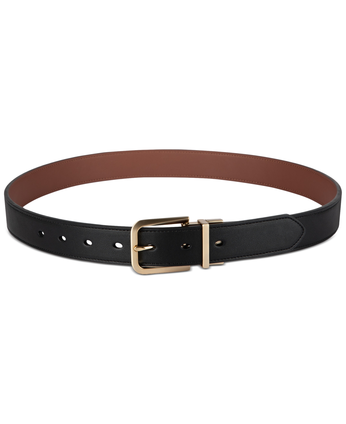 Calvin Klein Women's Reversible Puffer Plaque-Buckle Skinny Belt -mahogany