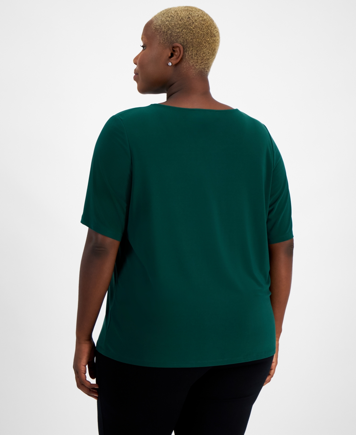 Kasper Plus Size Pleated-Scoop-Neck Short-Sleeve Blouse