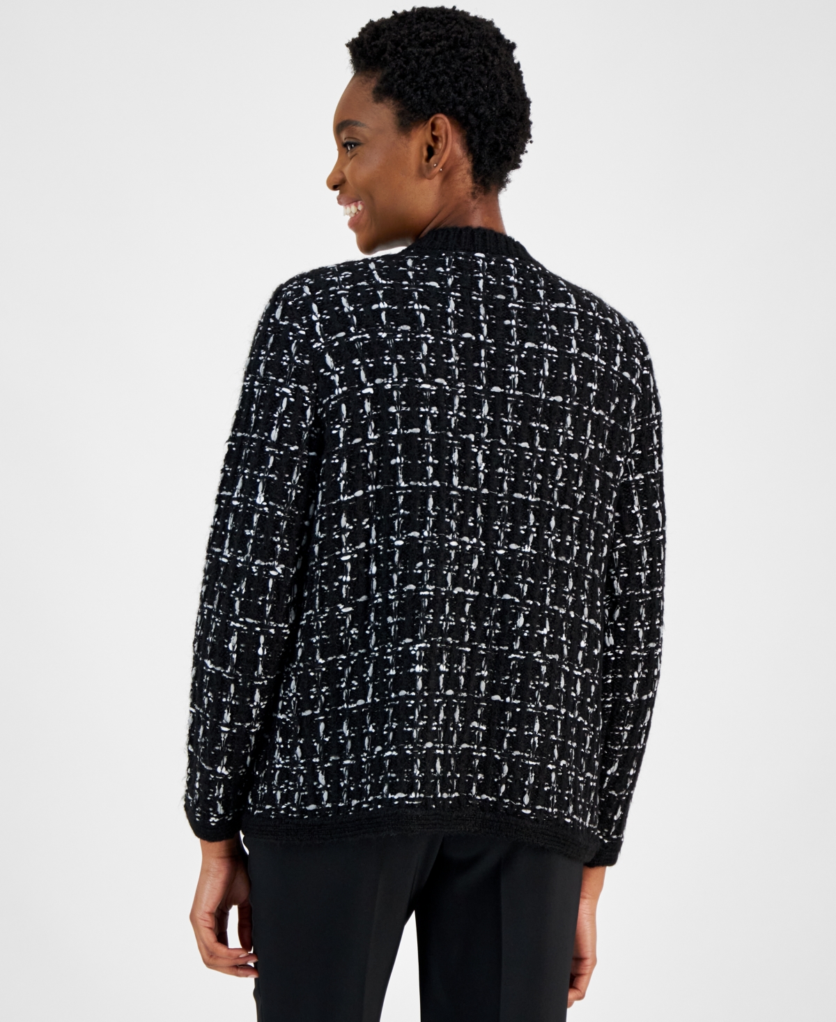 Anne Klein Women's Open-Front Mixed-Stitch Cardigan