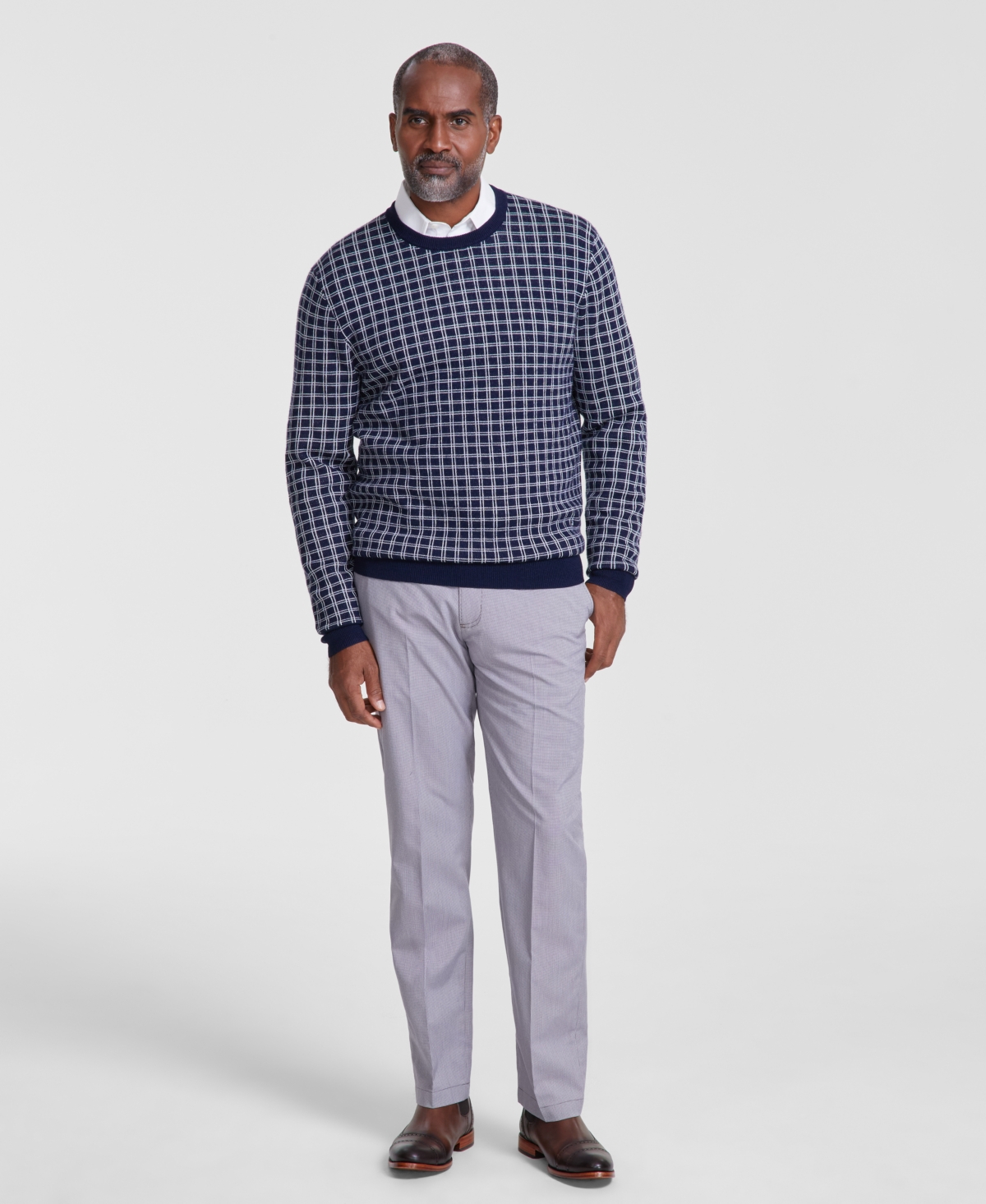 Men's Clean Check Merino Sweater, Created for Macy's - Red