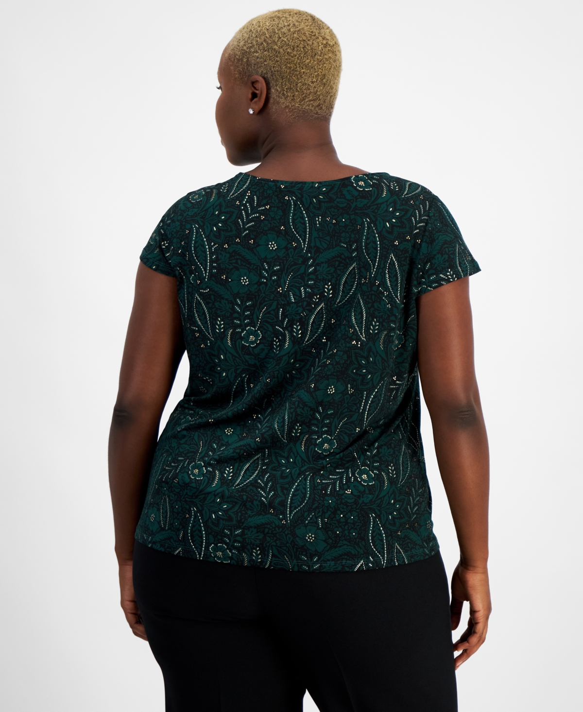 Kasper Plus Size Paisley-Print Cowlneck Cap-Sleeve Top