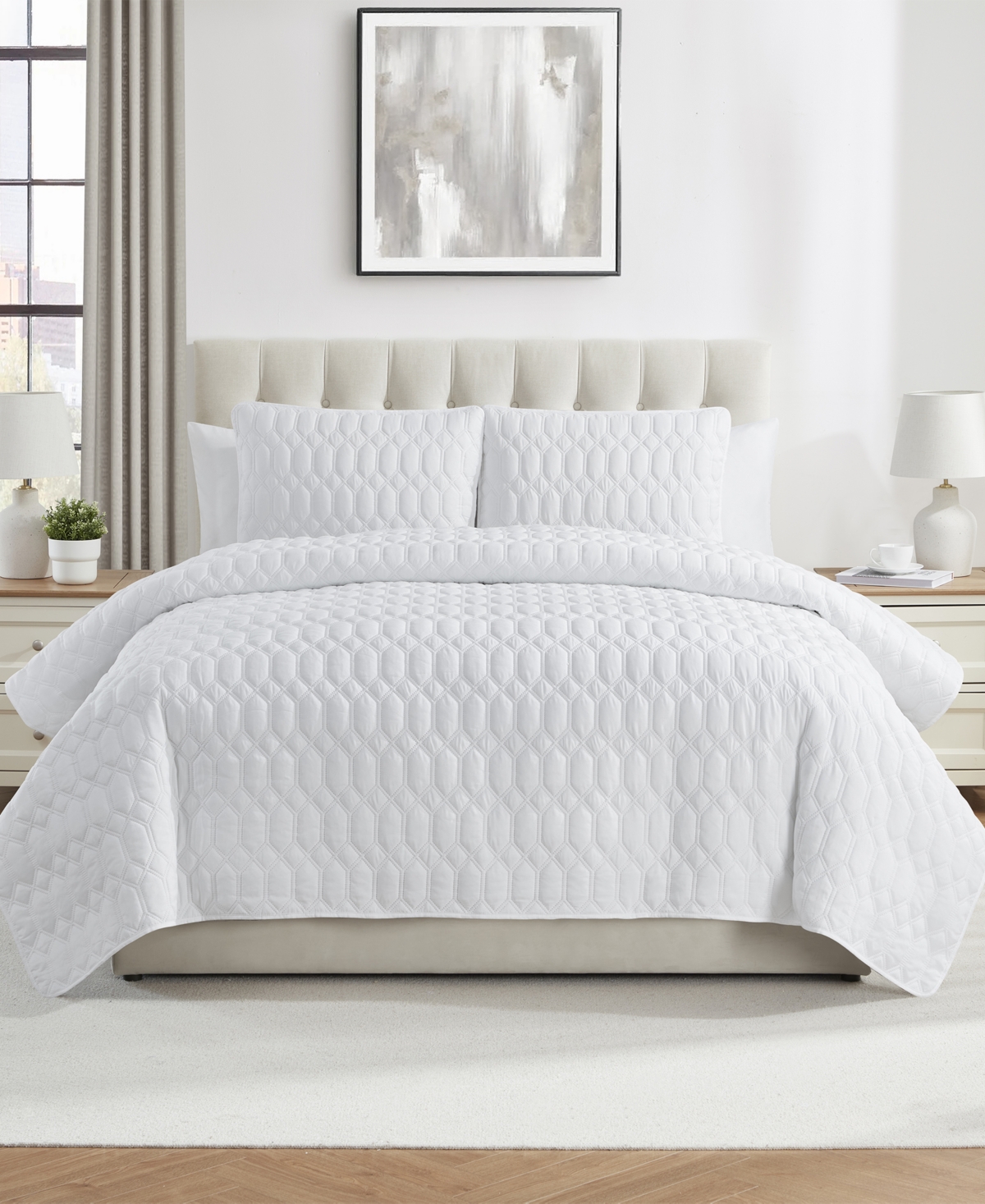 Vcny Home Diamond 3-piece Quilt Set, Full/queen In White