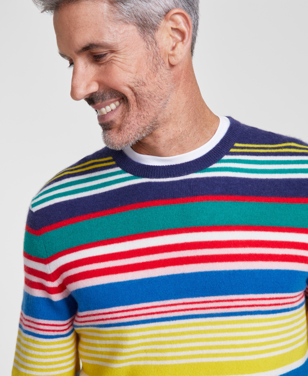 Club Room Men's Printed Stripe Cashmere Crewneck Sweater, Created for Macy's