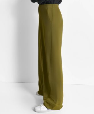 Women's Glazed High Rise Seamed-Cuff Wide-Leg Pants