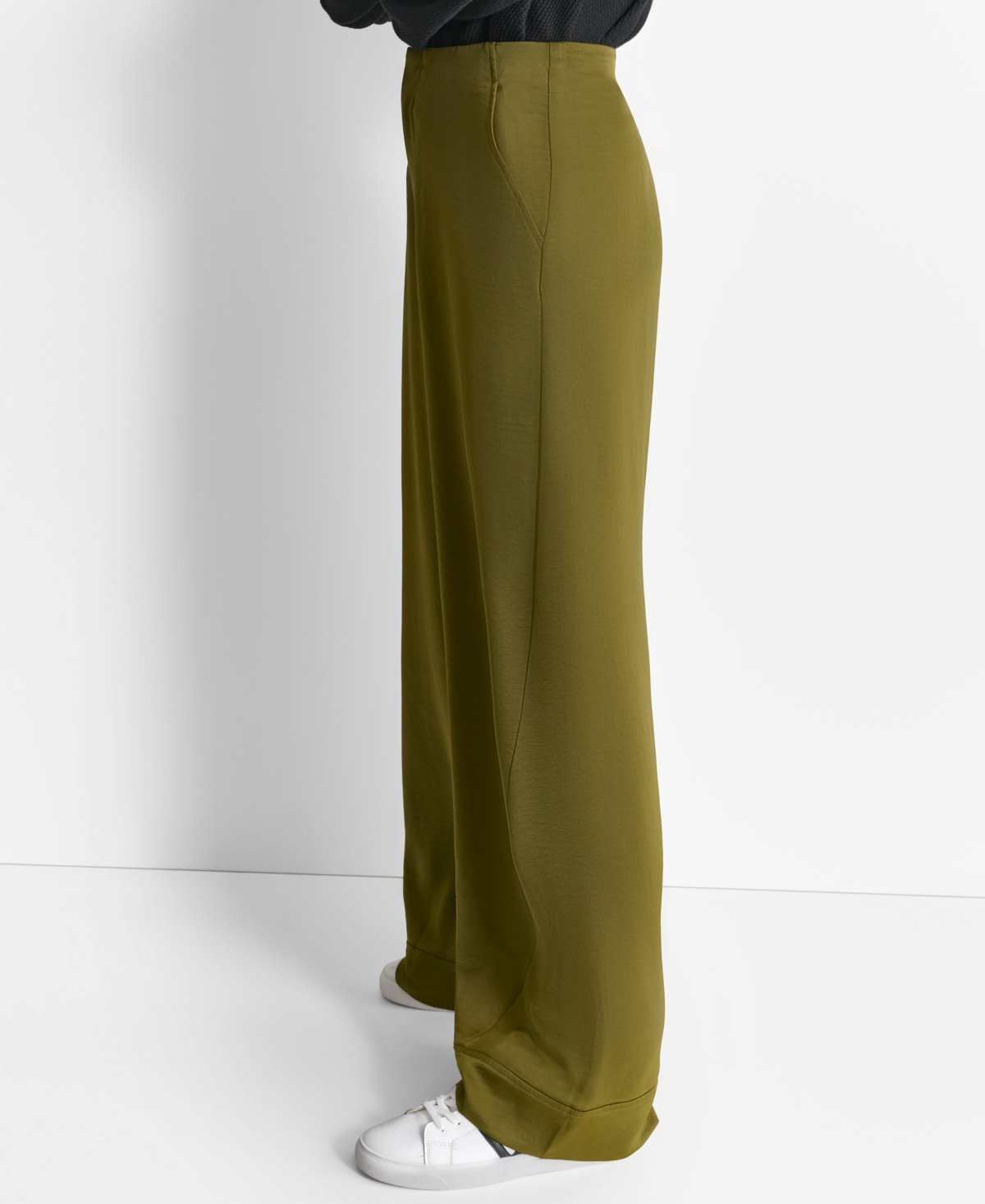 Dkny Women's Glazed High Rise Seamed-Cuff Wide-Leg Pants