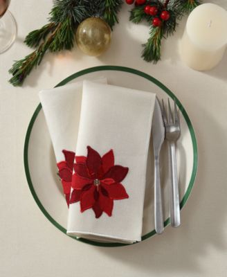 Elrene - 4-Pc. Poinsettia Fabric Napkins Set, 17" x 17"