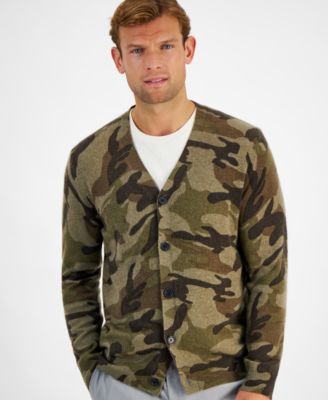 Men's 100% Cashmere Camo-Print V-Neck Cardigan