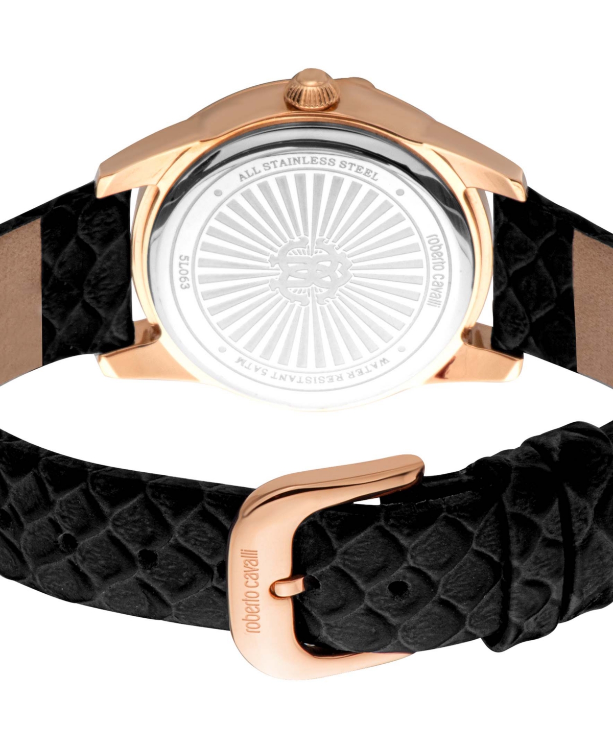 ROBERTO CAVALLI WOMEN'S QUARTZ BLACK LEATHER WATCH 32MM 