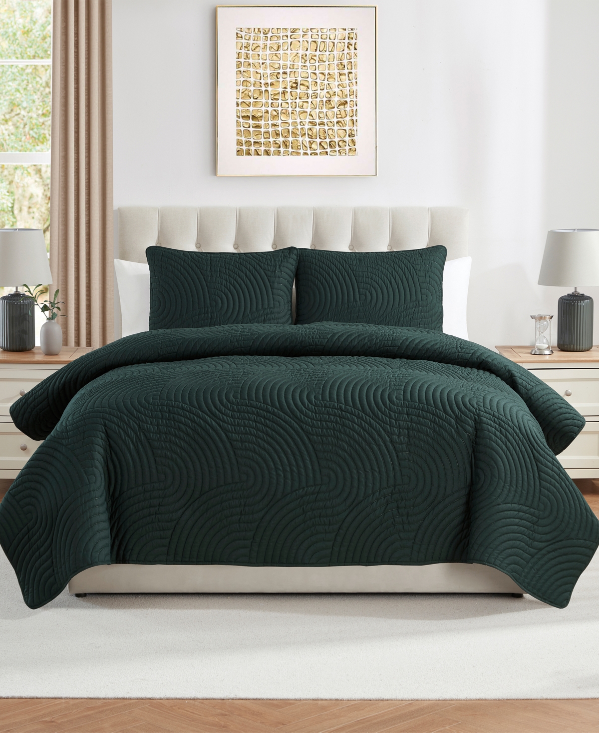 Vcny Home Sands 3-piece Curved Quilt Set, King In Dark Green