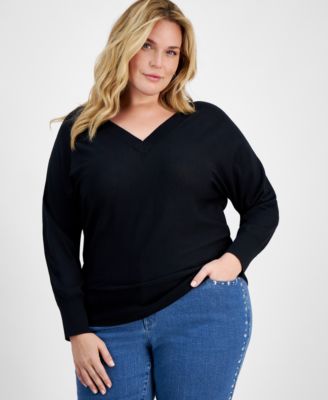 Plus Size V-Neck Dolman-Sleeve Top, Created for Macy's 