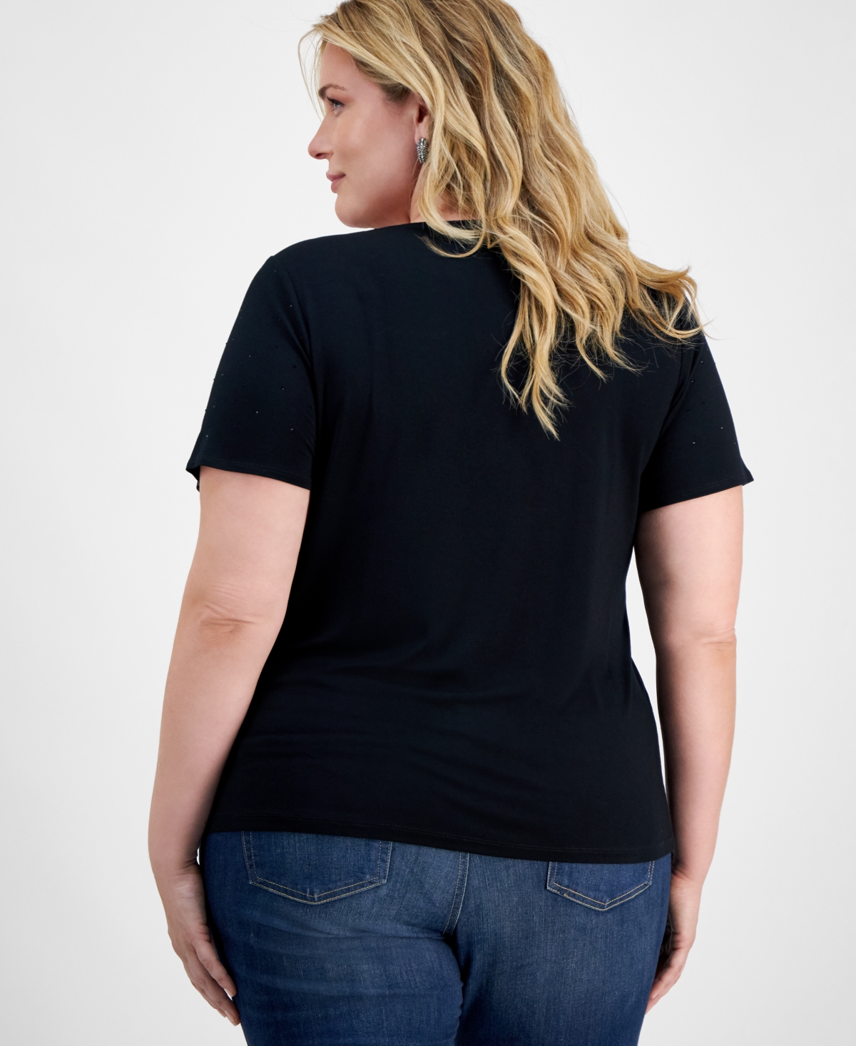 I.n.c. International Concepts Plus Size V-Neck Embellished T-Shirt, Created for Macy's