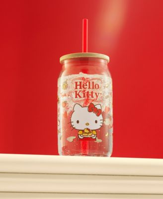 Hello Kitty and Friends Favorite Flavor Hello Kitty Can Shaped Glass Tumbler with Wood Lid and Straw