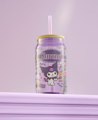 Hello Kitty and Friends Favorite Flavor Kuromi Can Shaped Glass Tumbler with Wood Lid and Straw