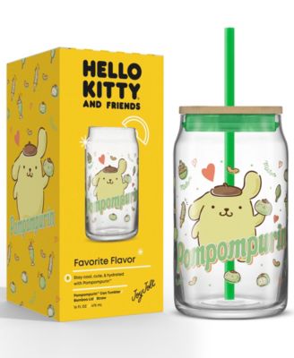 Hello Kitty and Friends Favorite Flavor Pompompurin Can Shaped Glass Tumbler with Wood Lid and Straw