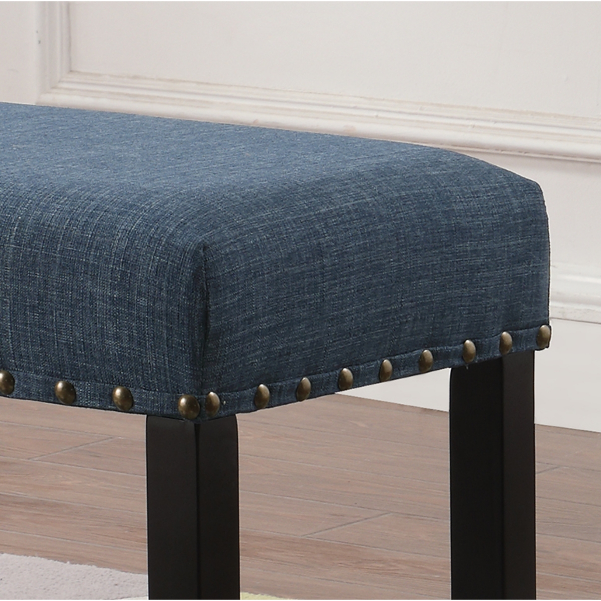Streamdale Furniture Fabric Dining Bench with Nailhead Trim, Blue