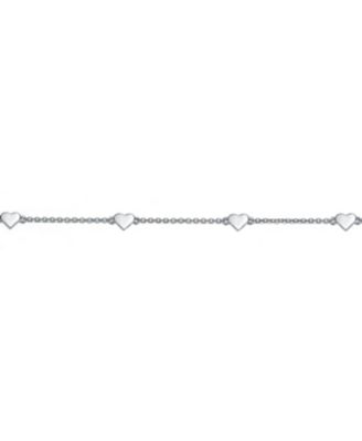Sterling Silver Three-Heart Charm Rolo Link Chain Anklet, Adjustable Length