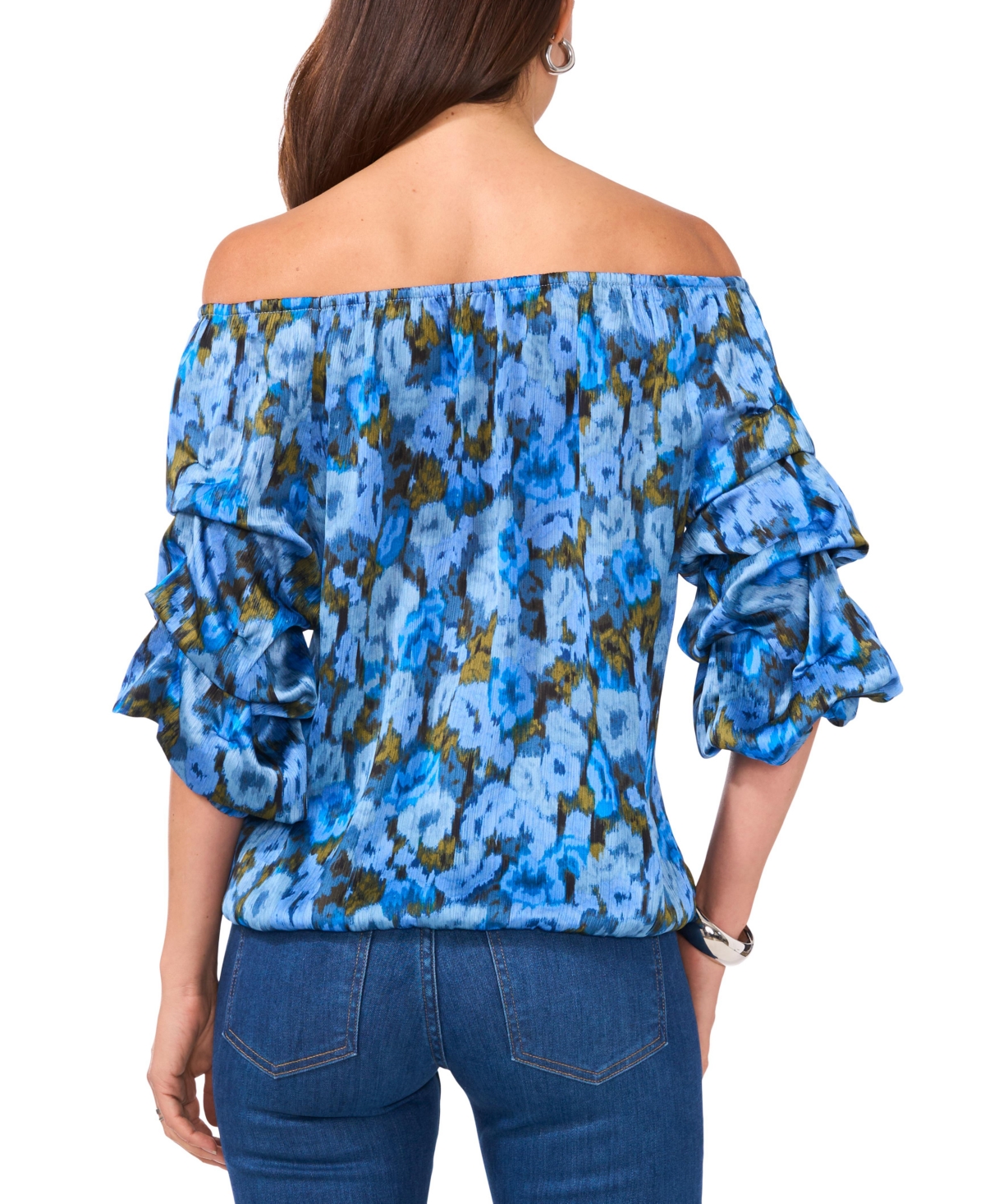 Vince Camuto Women's Floral Off The Shoulder Bubble Sleeve Tie Front Blouse