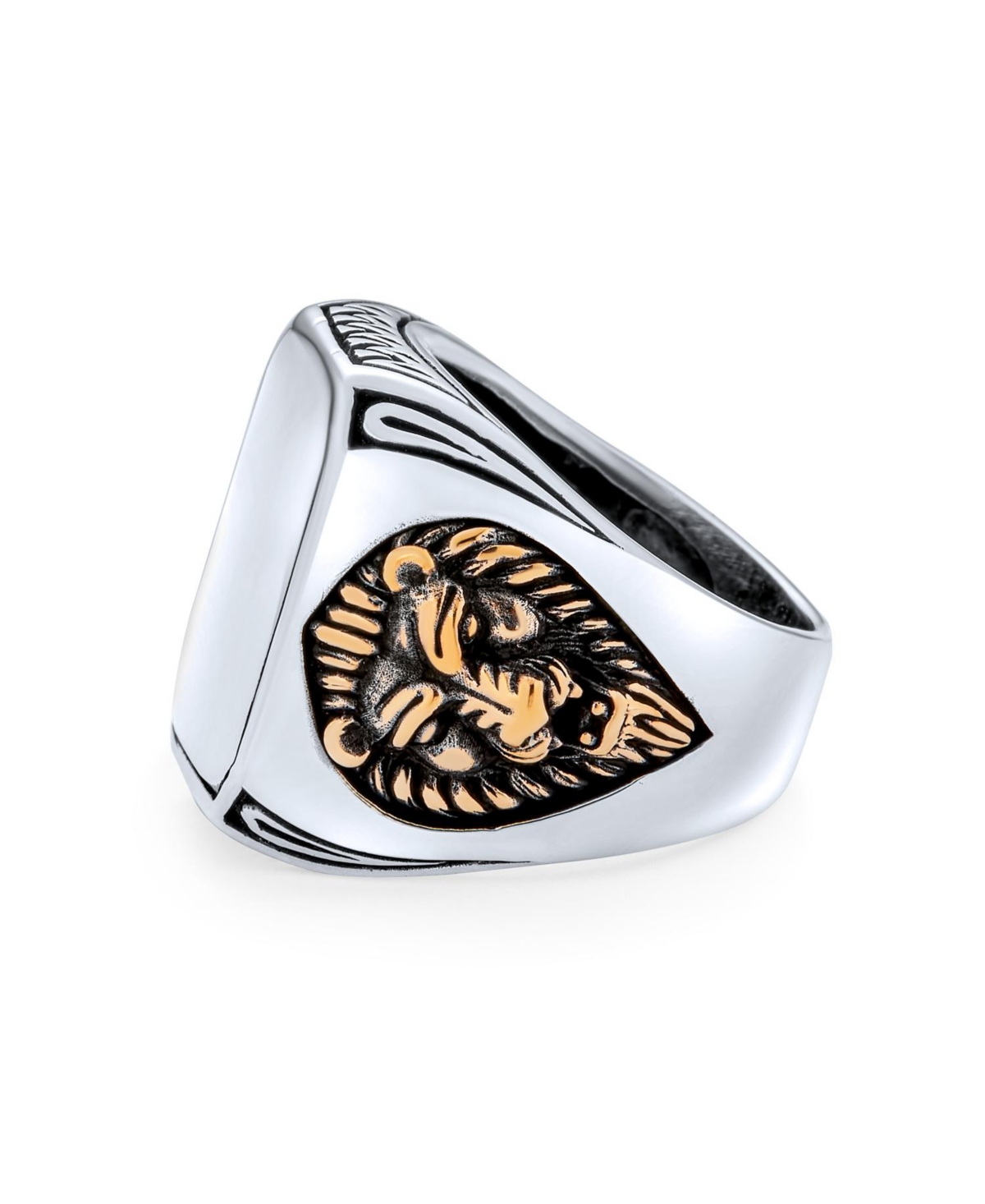 Bling Jewelry Big Statement Masculine King Of Jungle Rectangle Signet Accent Lion Ring For Men Solid Oxidized .925 Sterling Silver