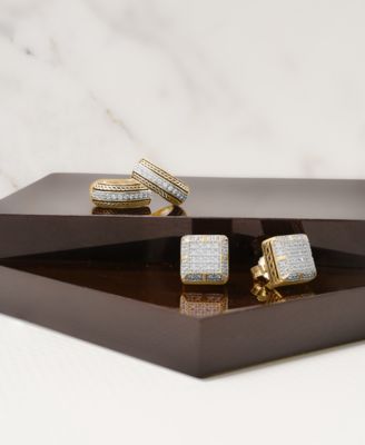 Men's Diamond Thick Hoop Earrings (1/5 ct. t.w.) in 14k Gold-Plated Sterling Silver, 1/2"