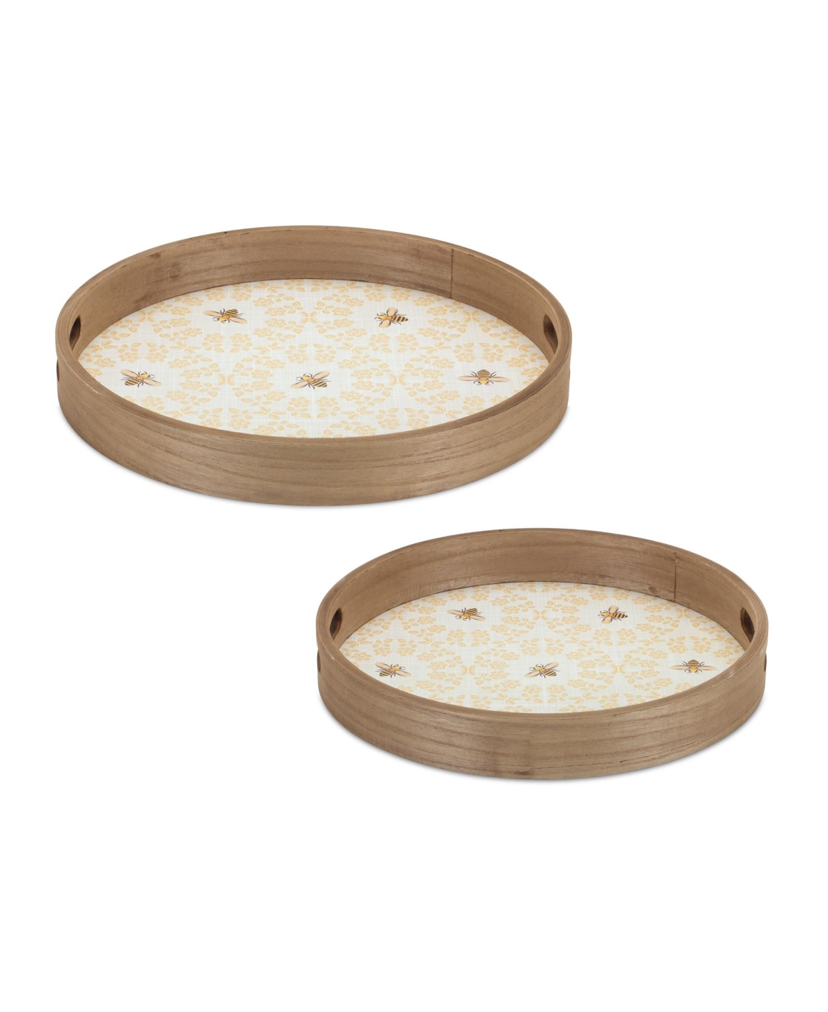 Slickblue Round Bumble Bee Tray With Natural Wooden Accents (Set of 2) - Brown