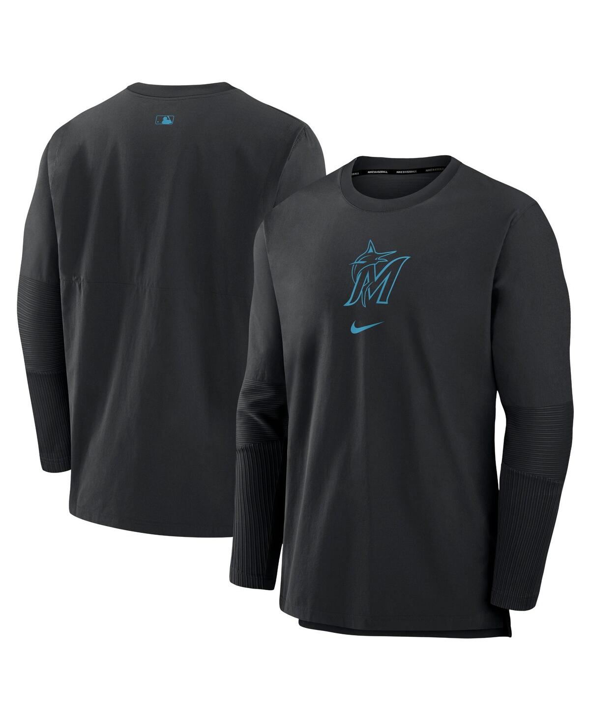 Nike Men's Black Miami Marlins Authentic Collection Player Performance Pullover Sweatshirt In Black