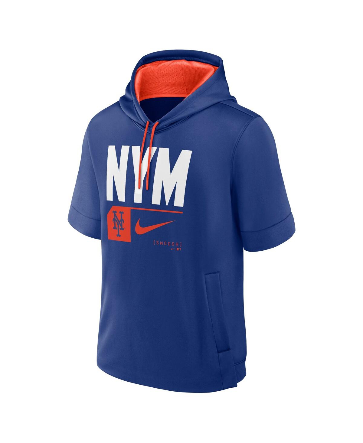 Nike Men'sNew York Mets Tri Code Lockup Short Sleeve Pullover Hoodie - Royal, Orange