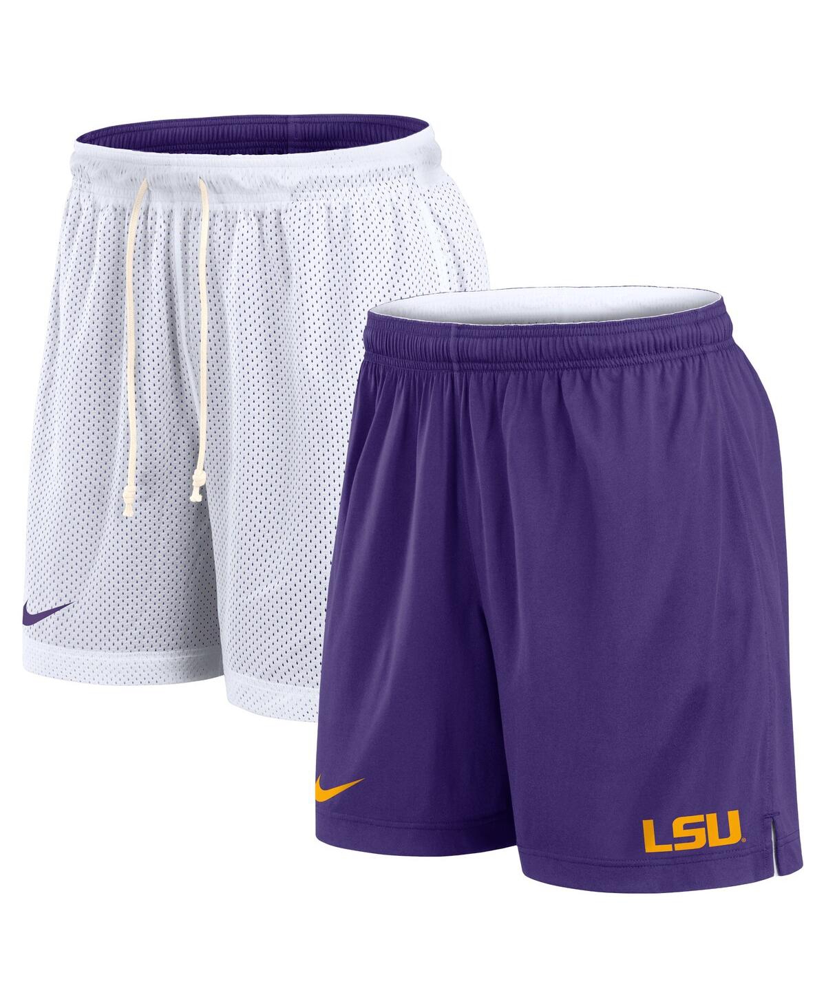 Nike Men's White/purple Lsu Tigers Primetime Reversible Performance Shorts In White,purple