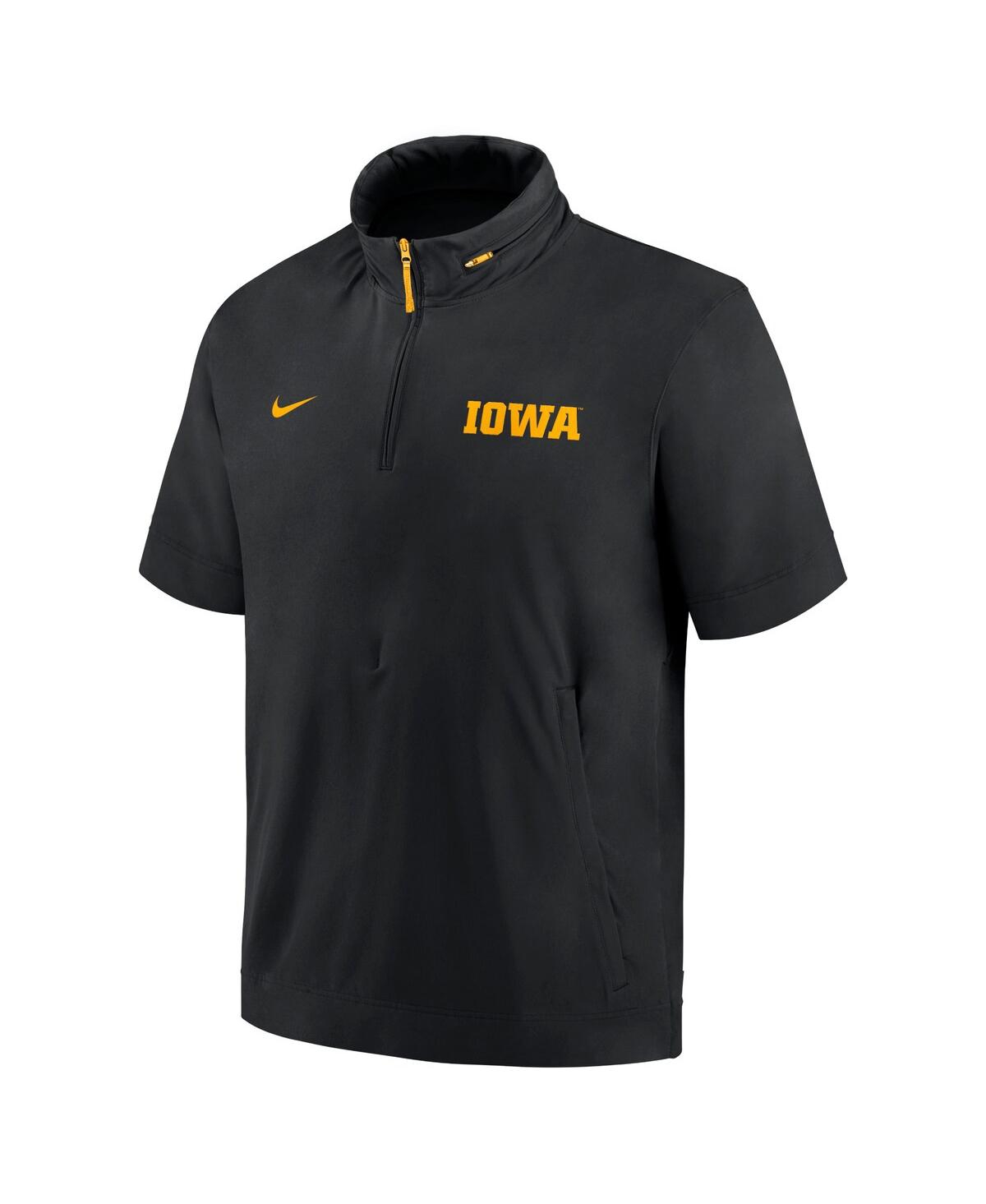 Nike Men's Black Iowa Hawkeyes 2024 Sideline Coach Short Sleeve Half-zip Hoodie Jacket In Black,gold