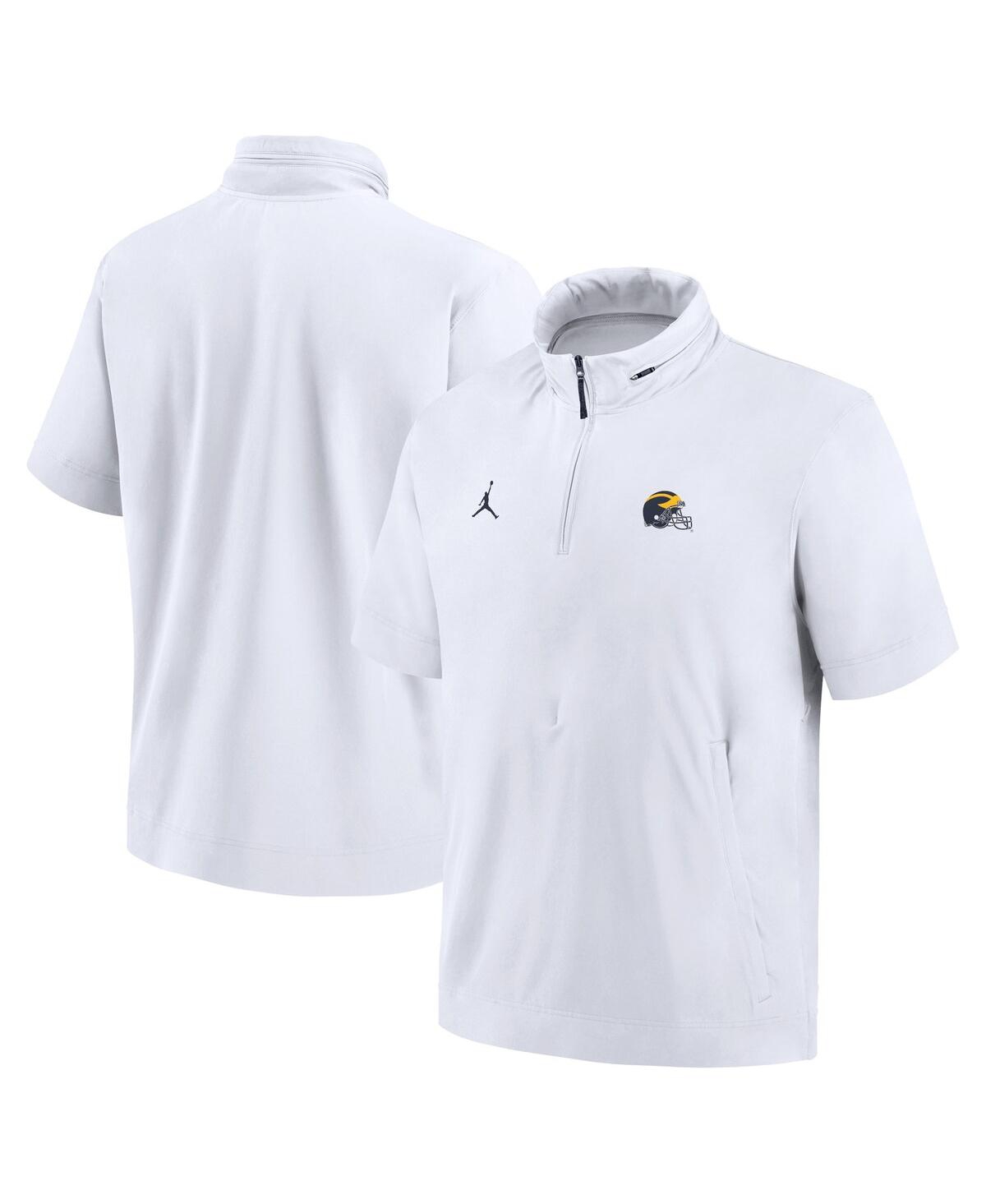 JORDAN MEN'S WHITE MICHIGAN WOLVERINES 2024 SIDELINE COACH SHORT SLEEVE HALF-ZIP HOODIE JACKET 