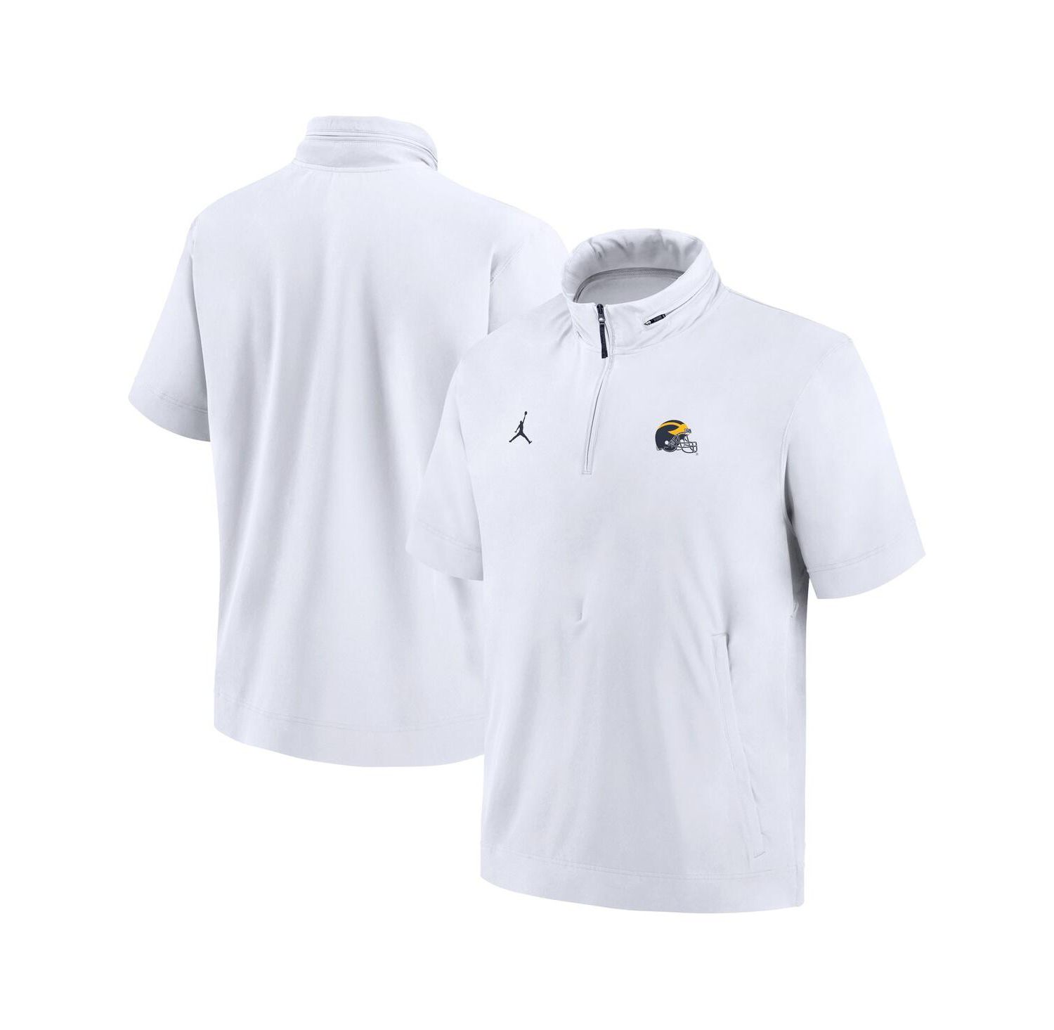 Men's White Michigan Wolverines 2024 Sideline Coach Short Sleeve Half-Zip Hoodie Jacket