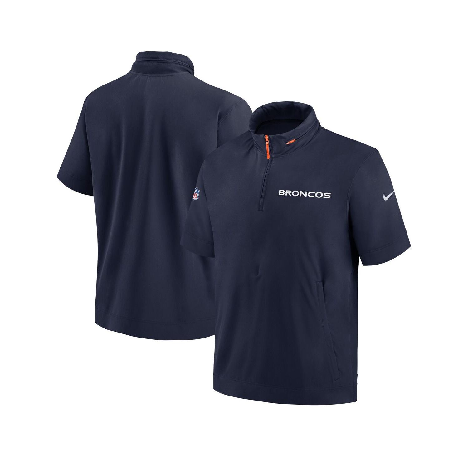 Men's Navy Denver Broncos 2024 Sideline Coach Short Sleeve Half-Zip Hoodie Jacket