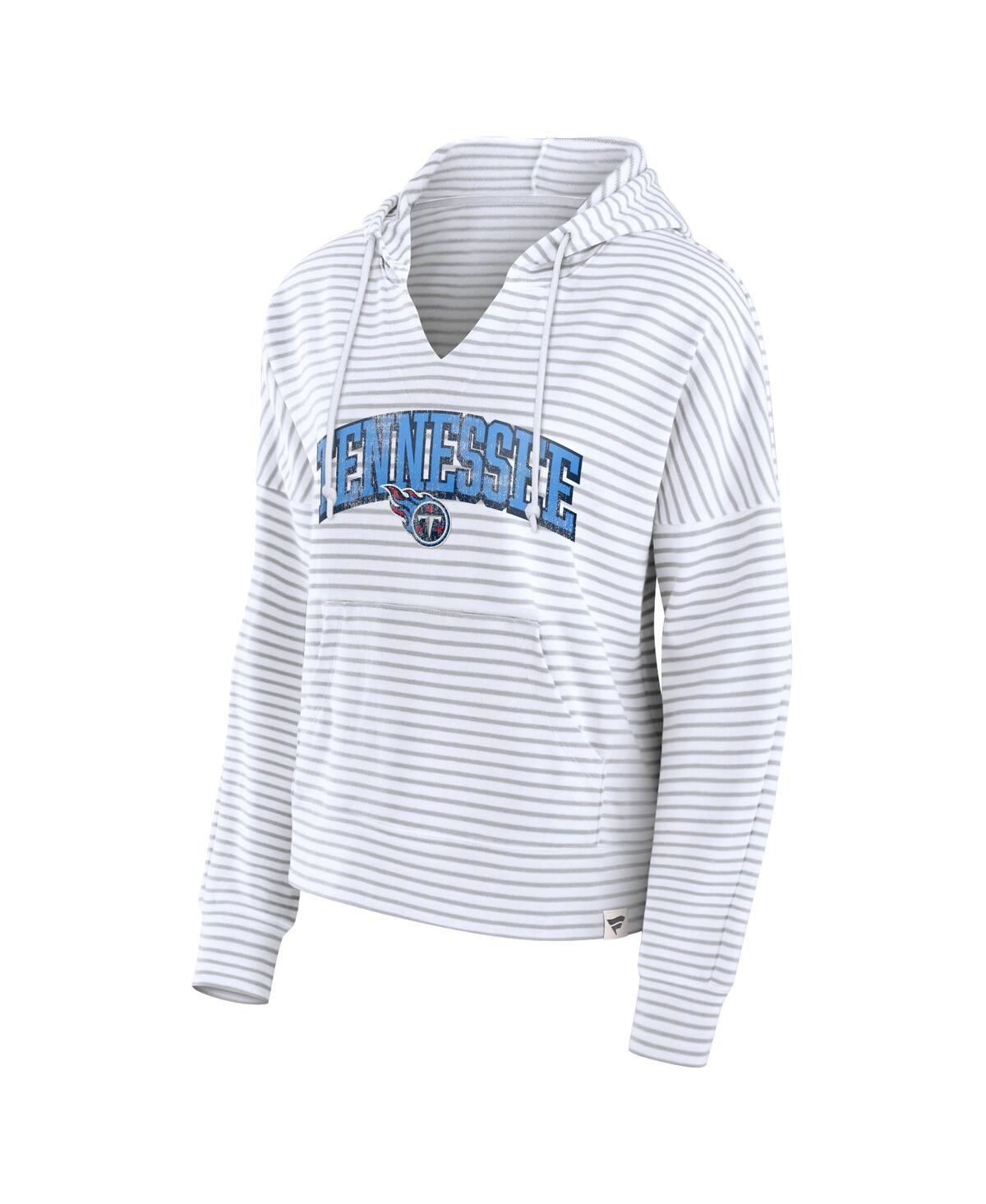 Fanatics Women's White/gray Tennessee Titans Striped Notch Neck Pullover Hoodie In White